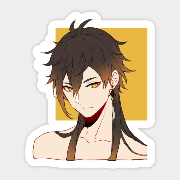 Genshin Impact - Zhongli Long Hair with Background Sticker by MykaAndSalmon